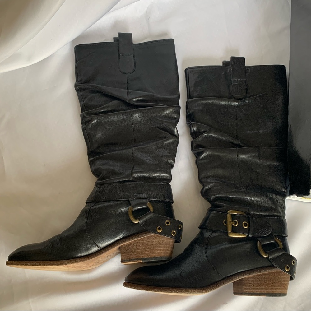 Boutique 9 Retro Black Leather Satalite Slouch Boot Size 7 (fits like 8 M)